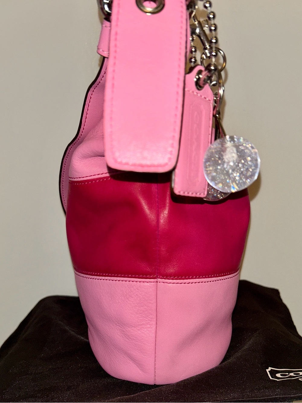 COACH Alternating Pink Leather Rugby
Stripes Bleeker duffle crossbody. RARE! - Picture 4 of 14